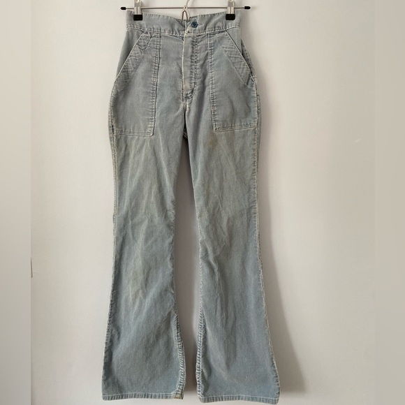 Vintage Women's Wrangler Corduroy Bellbottom Pants, 23 x 31, Light Blue Flare - Picture 1 of 11